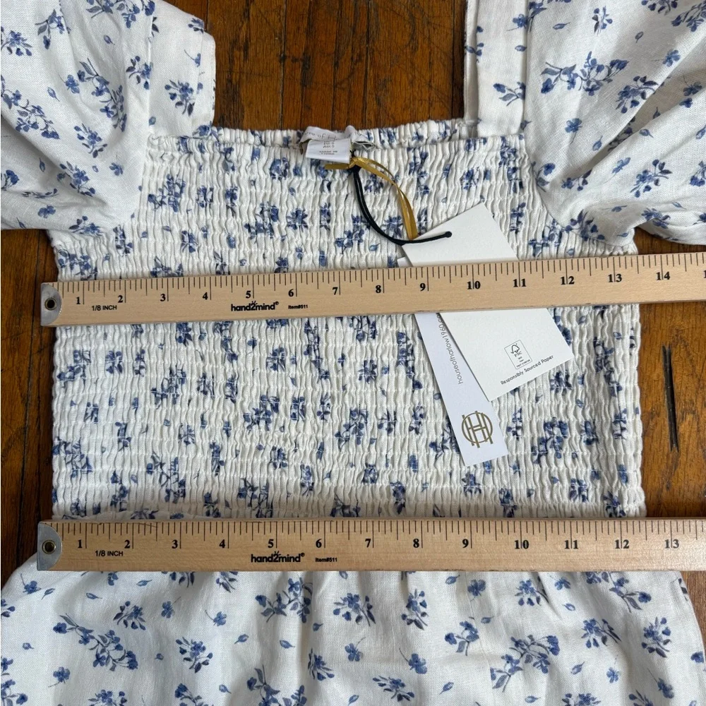 🆕 House Of Harlow 1960 Linen Size S Dress Smocked Bodice Front Slit Beachy - Picture 9 of 9